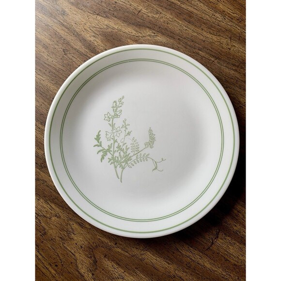Set of 2 Corelle Floral Spray Large Plates  10.25 in Green White Vintage 1970s - Picture 5 of 6